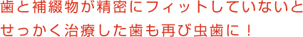 歯と補綴物が精密にフィットしていないとせっかく治療した歯も再び虫歯に！